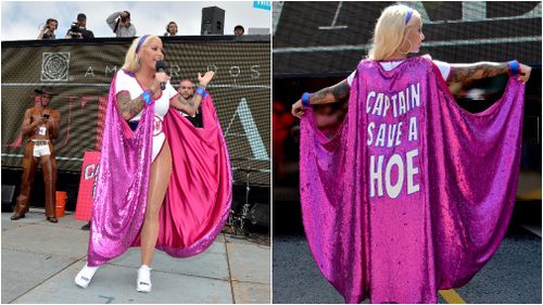 Amber Rose wore a bright superhero costume for the event. (AAP)