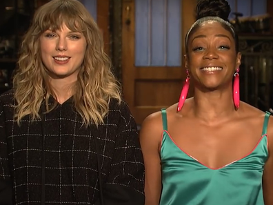Taylor Swift and Tiffany Haddish on Saturday Night Live in 2017