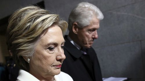 Hillary Clinton and husband Bill arriving at Donald Trump's inauguration in January. (AAP)