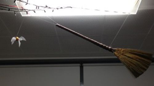 The class hung a broomstick and a handmade snitch from the ceiling to honour Harry Potter's position on Gryffindor's quidditch team. (Christine Coleman)