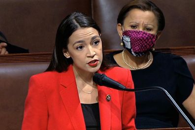 Alexandria Ocasio-Cortez, D-N.Y., speaks on the House floor, Thursday, July 23, 2020 on Capitol Hill in Washington.   