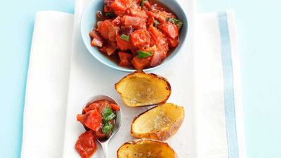 Potato skins with tomato salsa