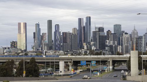 Melbourne city skyline as seen from Footscray rd in the Docklands today. Picture by Wayne Taylor 19th September 2021 The Age