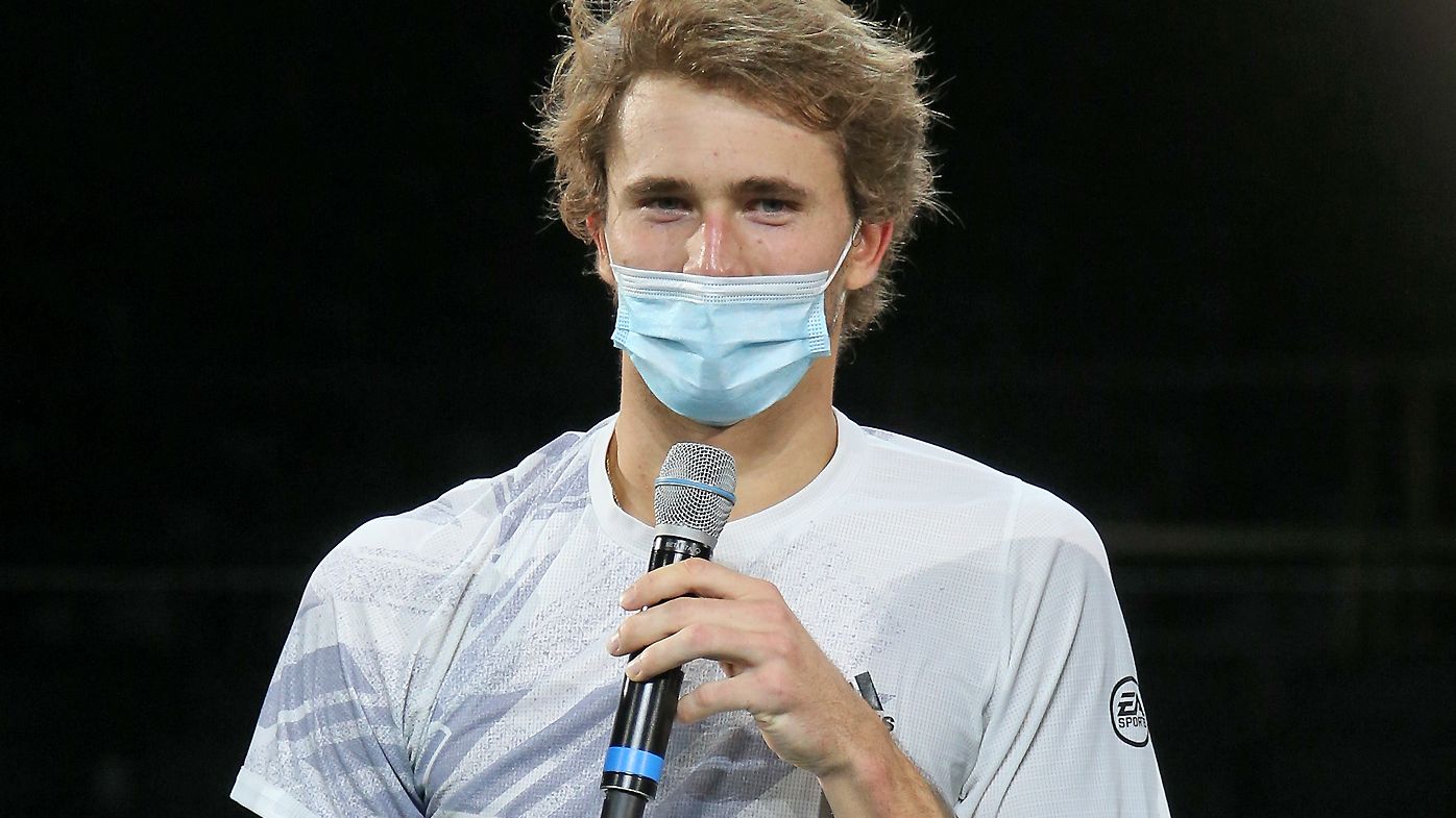 Finalist Alexander Zverev of Germany during the trophy ceremony 