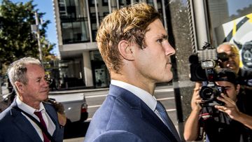 Jack de Belin arrives at Downing Centre Local &amp; District Court in Sydney.