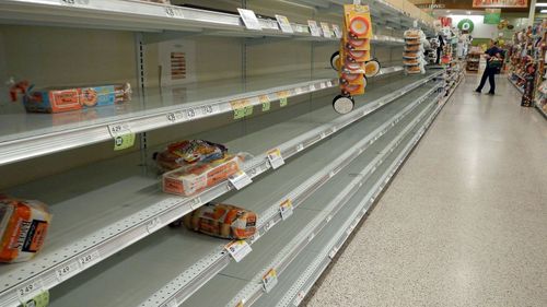 Shoppers at a local market check the empty bread shelves in Titusville, Florida. (AFP)