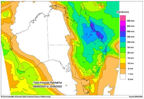 Rain will also sweep into NSW but it's not yet known how far south heavy falls will extend. 