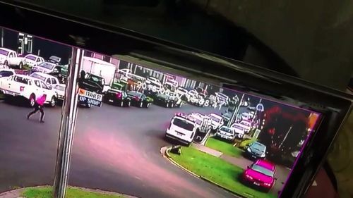 The man was caught on CCTV camera trying to get away from a friend of the van's owner. Picture: Supplied.