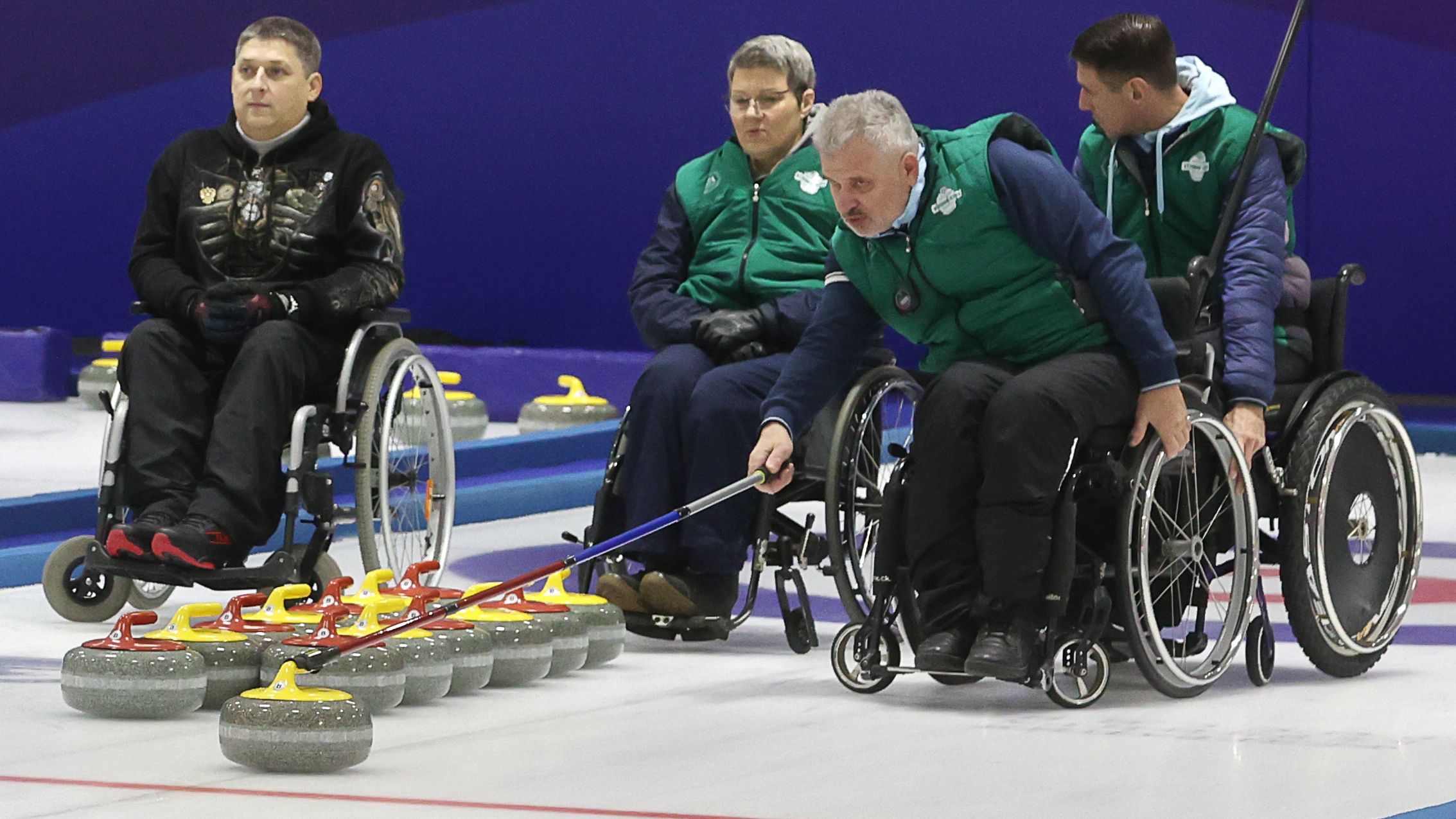 Anna Karpushina of the Russian national team, a winner of the 2020 World Wheelchair Curling Championship, training for the Beijing 2022 Winter Paralympic Games