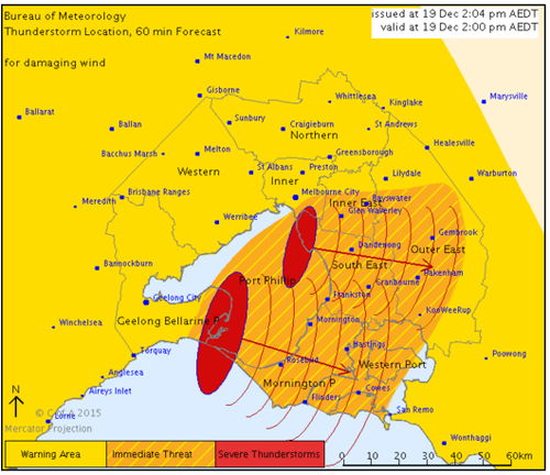 Severe thunderstorm warning issued for parts of Victoria, including Melbourne, Horsham, and Warrnambool 