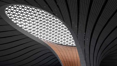 A skylight is seen in the terminal building of the new Beijing Daxing International Airport.