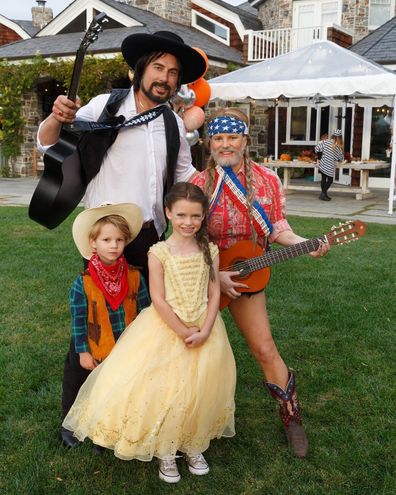 Jessica Simpson, husband Eric Johnson. son Ace, daughter Maxwell, brown hair, Halloween