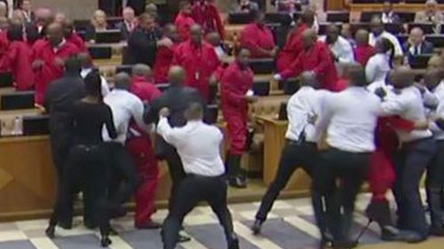 Brawl erupts as opposition party thrown out of South African parliament