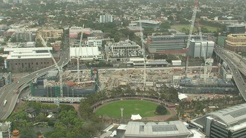 Darling Harbour is currently a construction site, with works scheduled for completion in 2016. (9NEWS)