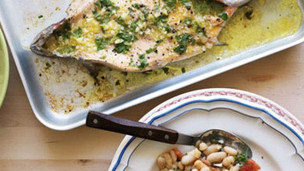 Rainbow trout with cannellini beans