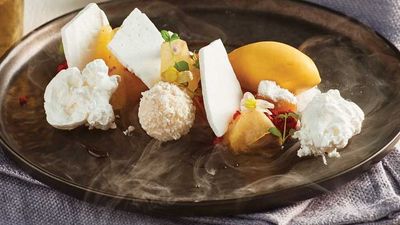<a href="http://kitchen.nine.com.au/2016/12/15/13/49/christmas-in-summer-nitro-plate-with-pineapple-passionfruit-and-meringue" target="_top">'Christmas in summer' nitro plate</a>