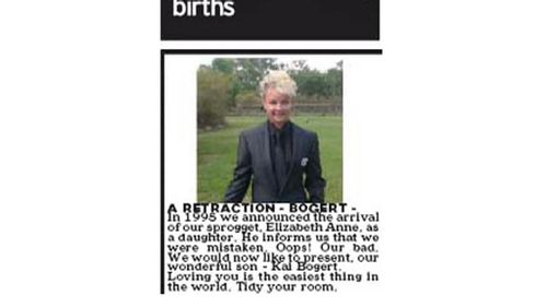The 'birth retraction' as it appeared in The Courier Mail. (Supplied)