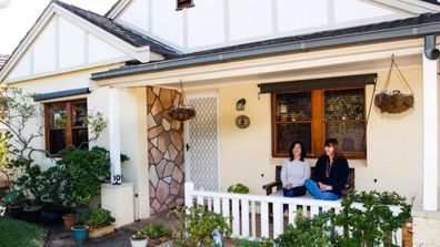 ONE TIME USE ONLY. Pettina (left) and the author, in front of the Penshurst home they purchased together as friends in their 20s.