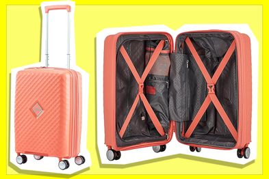9PR: American Tourister Squasem Spinner Suitcase, Bright Coral
