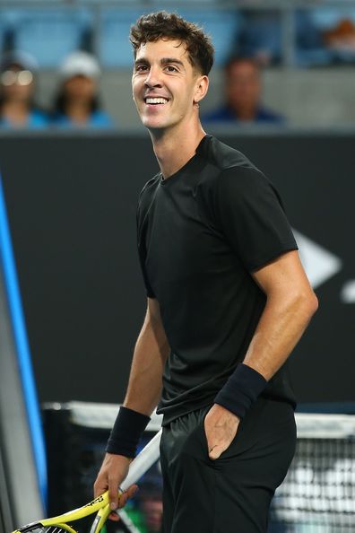 Thanasi Kokkinakis plays at the 2021 Australian Open at Melbourne Park.