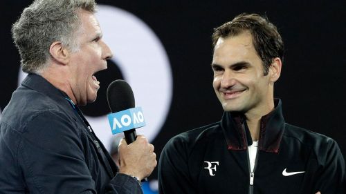 Will Ferrell's awkward interview with Federer after Aus Open win.