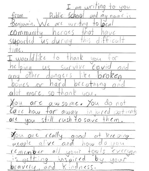 A young boy has sent a heartwarming letter thanking New South Wales paramedics for their work "keeping people alive".