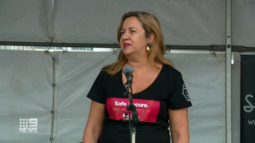 Queensland Premier Annastacia Palaszczuk and dozens of union workers at the helm of the marches.