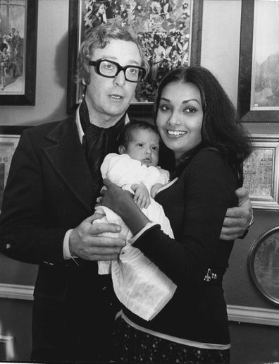 Shakira Caine and Michael Caine and newborn baby Natasha Halima Caine.