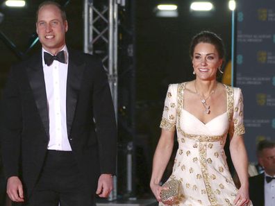 Prince William and Kate, Duchess of Cambridge pose for photographers upon arrival at the Bafta Film Awards, in central London, Sunday, Feb. 2 2020.