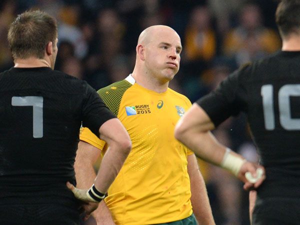 Wallabies skipper Stephen Moore reacts to another referring decision. (AFP)