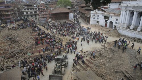 Hundreds of people are believed to have been inside Kathmandu's Darbar Square temples at the moment they were reduced to rubble. (AAP)