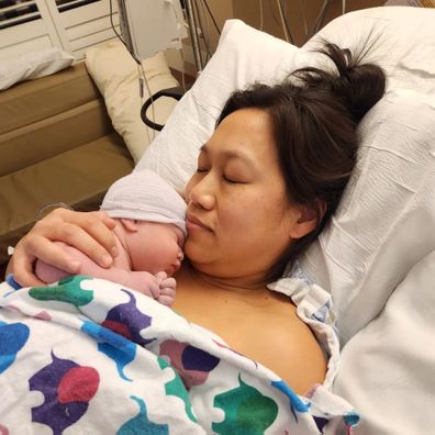 Dr Priscilla Chan, wife of Mark Zuckerberg, with newborn daughter Aurelia