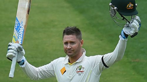 Australian captain Michael Clarke celebrates his century at Adelaide Oval. (AAP)