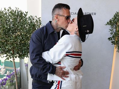 Carey Hart and Pink at the Wimbledon Ladies' singles final on July 13, 2024 in London, England. 