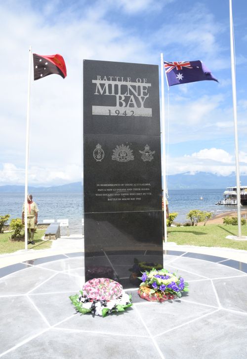 The Anzac memorial in Milne Bay. (Simon Bouda/9NEWS)