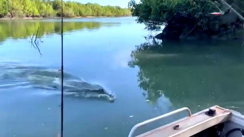 The croc set its sights on a barramundi Bradley Jeppesen was reeling in.