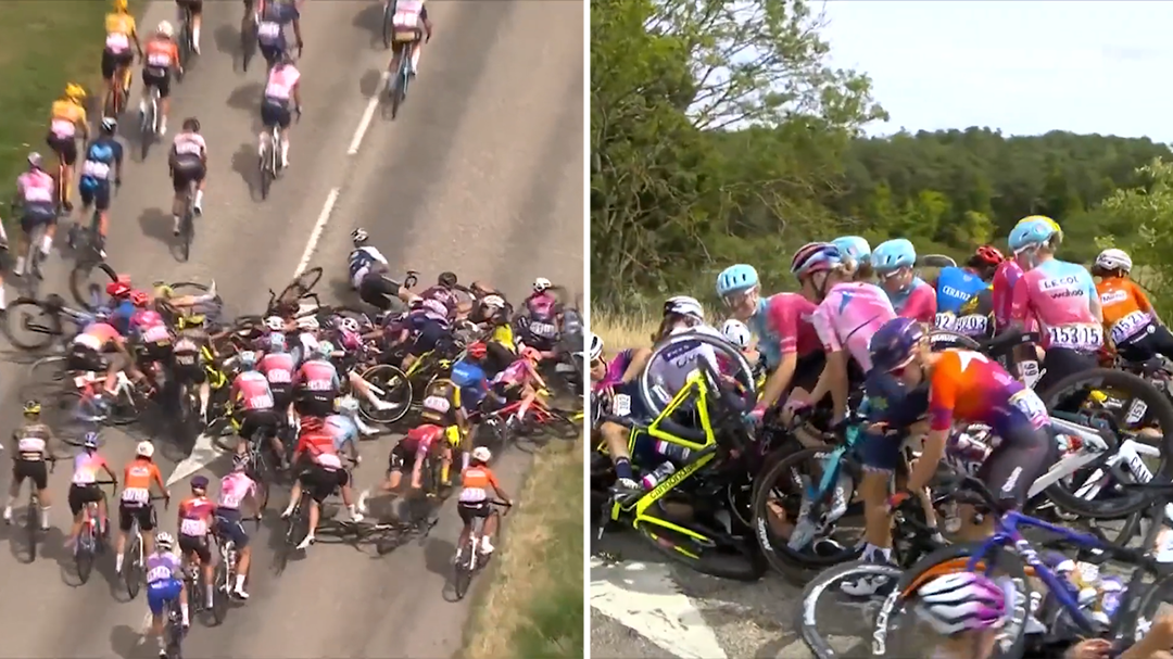 Rider leaves race as huge crash mars stage five of Tour De France Femmes