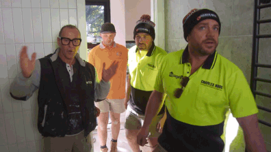 Mitch and Mark, alongside the tradies they hired, managed to fix Harry and Tash's botched bathroom in record time. The Block 2020.