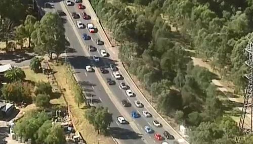 Traffic was backed up for kilometres after the crash. (9NEWS)
