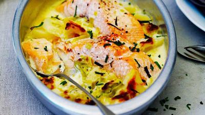 Recipe:&nbsp;<a href="http://kitchen.nine.com.au/2017/06/20/14/50/one-pot-baked-salmon-with-leeks-potatoes-and-cream" target="_top" draggable="false">One pot baked salmon with leeks, potatoes and cream</a>