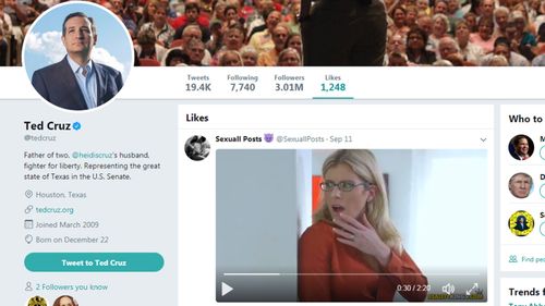 Ted Cruz likes porn video on Twitter