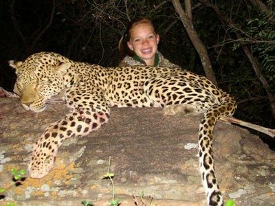 This time the teen's victim is an unlucky leopard.