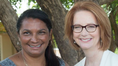 Senator Nova Peris with former prime minister Julia Gillard. (AAP)