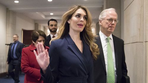 Hope Hicks arrives to meet behind closed doors with the House Intelligence Committee, at the Capitol in Washington. (AAP)