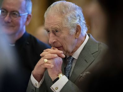 Britain's King Charles III hosts a gathering of young UK community and faith leaders to discuss the challenges their communities face, at Buckingham Palace, in London, Dec. 13, 2023. 