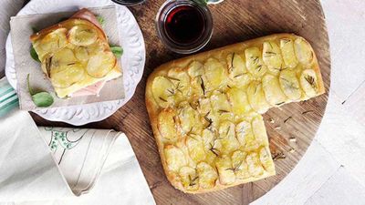 Potato and rosemary focaccia with mortadella