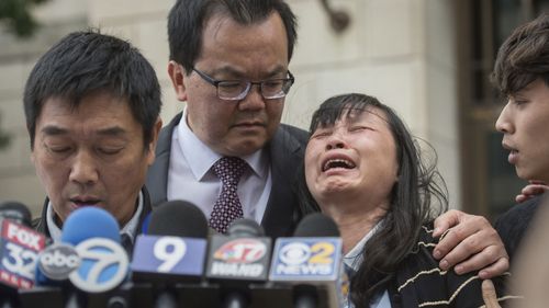 Yingying Zhang's mother weeps after the verdict is read.