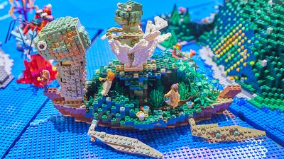 Annie and Runa's turtle Island from the 'a whole new world' challenge on LEGO Masters Australia Season 2.