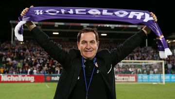 Team owner Tony Sage celebrates after winning the Premiers plate during the round 25 A-League match between the Perth Glory and the Newcastle Jets at HBF Park on April 14, 2019 in Perth, Australia. (Photo by Paul Kane/Getty Images)