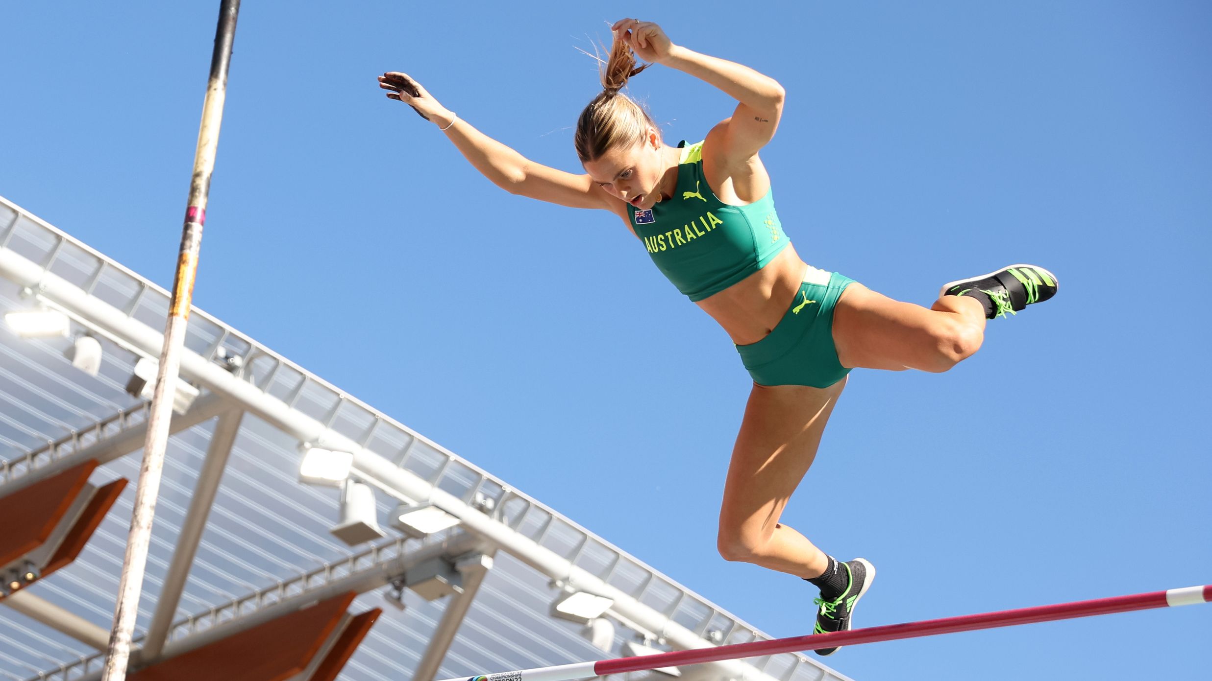 Nina Kennedy of Team Australia competes in the women&#x27;s pole vault final on day three of the World Athletics Championships in Oregon.
